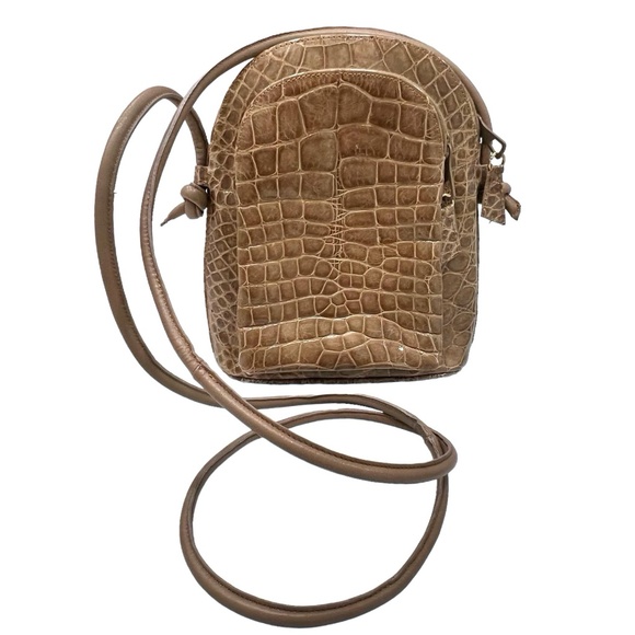 TITTI DELL'ACQUA MAXIMA TAN ALLIGATOR CROSSBODY PURSE W FRONT ZIP POCKET